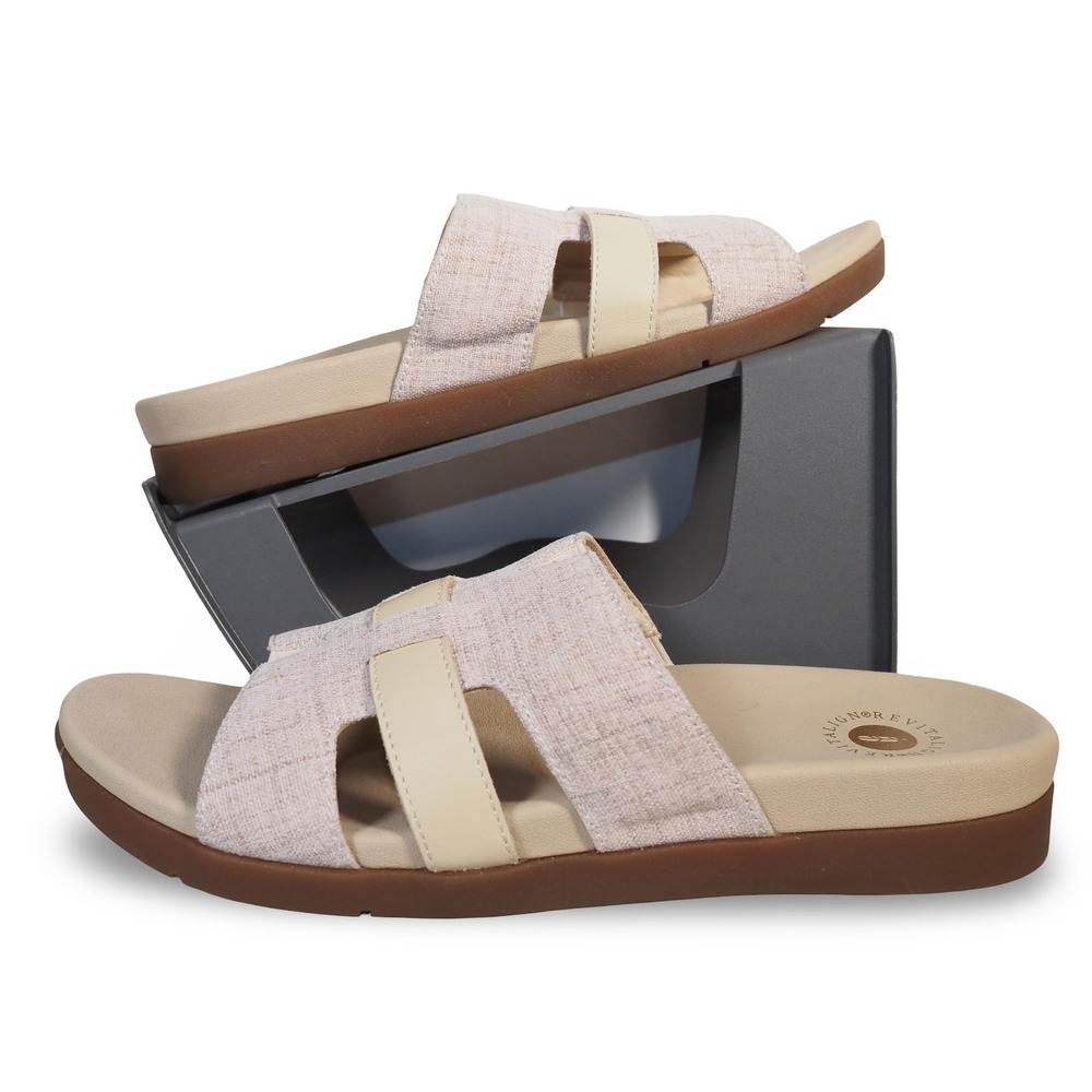 Revitalign Lisbon Slide Sandals Womens 10B Linen Orthotic Comfort Shoes Cream